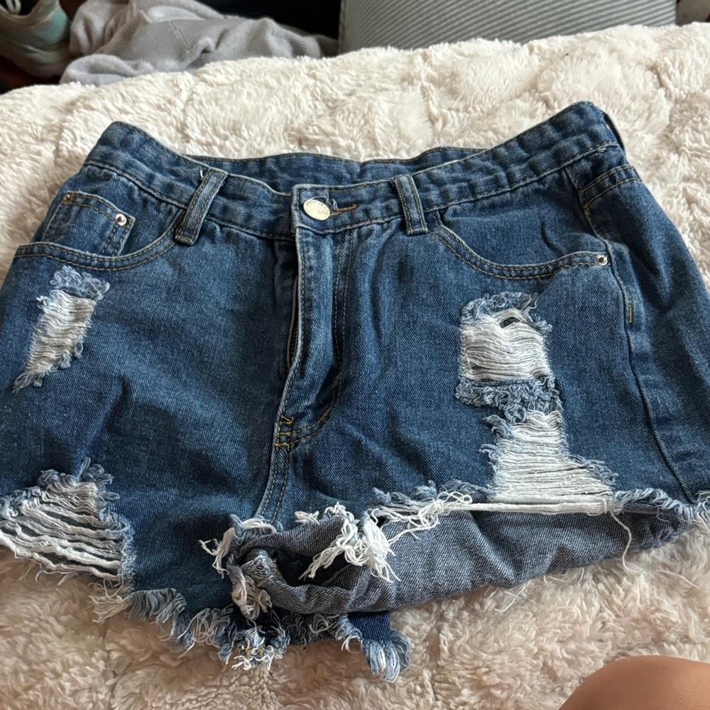 Distressed Blue Denim Shorts
